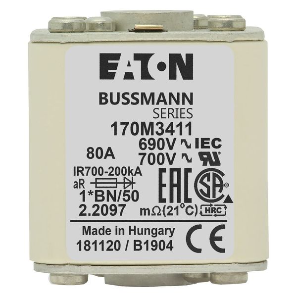 Fuse-link, high speed, 80 A, AC 690 V, compact size 1, 45 x 59 x 51 mm, aR, IEC, UL, single indicator image 11