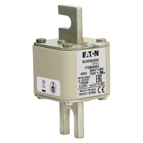 Fuse-link, high speed, 450 A, AC 690 V, DIN 1, 53 x 66 x 108 mm, aR, DIN, IEC, single indicator image 15