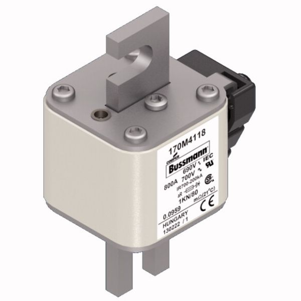 Fuse-link, high speed, 800 A, AC 690 V, DIN 1, 53 x 69 x 108 mm, aR, DIN, IEC, single indicator image 2