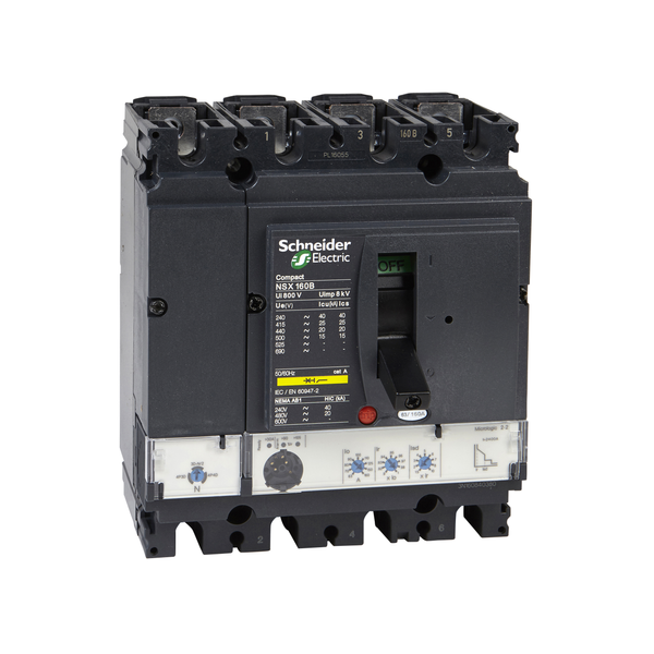 circuit breaker ComPact NSX160N, 50 kA at 415 VAC, MicroLogic 2.2 trip unit 100 A, 4 poles 4d image 4
