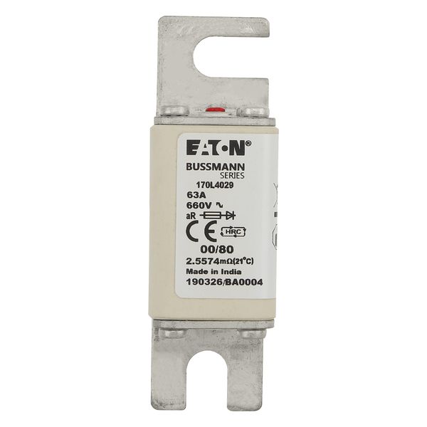 Fuse-link, high speed, 63 A, AC 660 V, size 00, 30 x 51 x 98 mm, aR, DIN, IEC, single indicator image 23