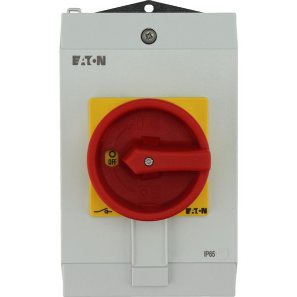 Main switch, P1, 40 A, surface mounting, 3 pole + N, Emergency switching off function, With red rotary handle and yellow locking ring, Lockable in the image 1