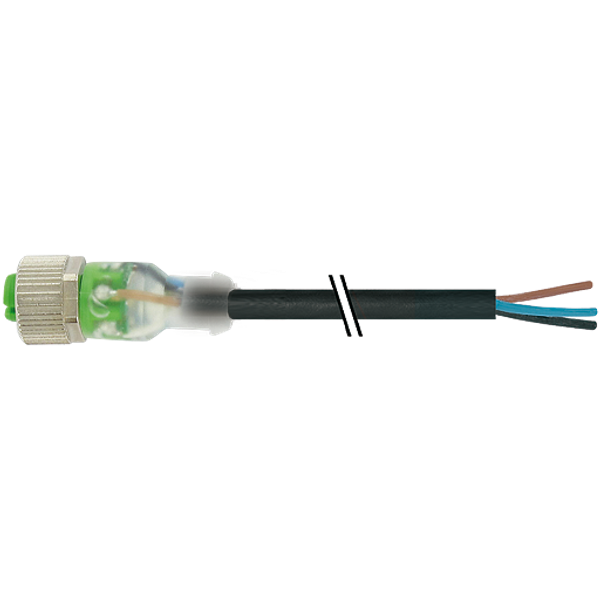 M12 female 0° A-cod. with cable LED PUR 3x0.34 bk UL/CSA+drag ch. 45m image 1