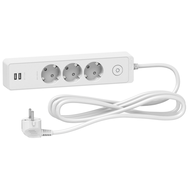 Unica extend - Schuko trailing lead - 3 gangs - with USB port - white ST943U3W image 3