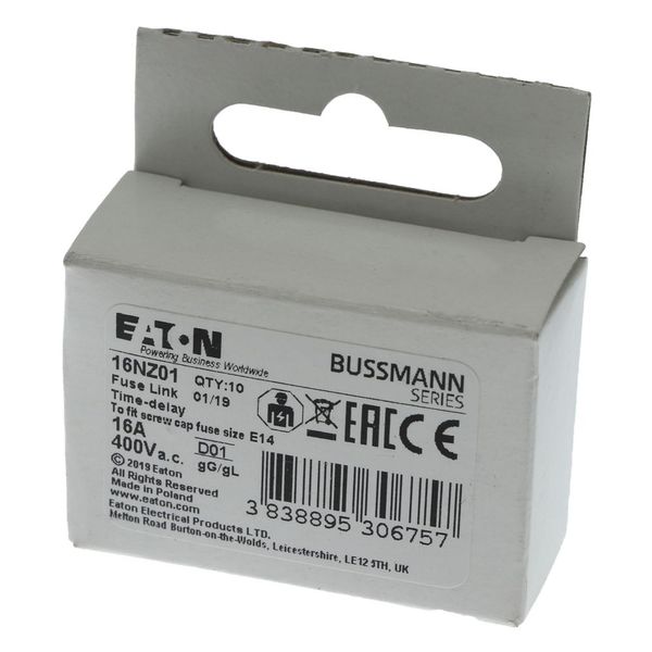 Fuse-link, LV, 16 A, AC 400 V, D01, gL/gG, IEC, time-delay image 16