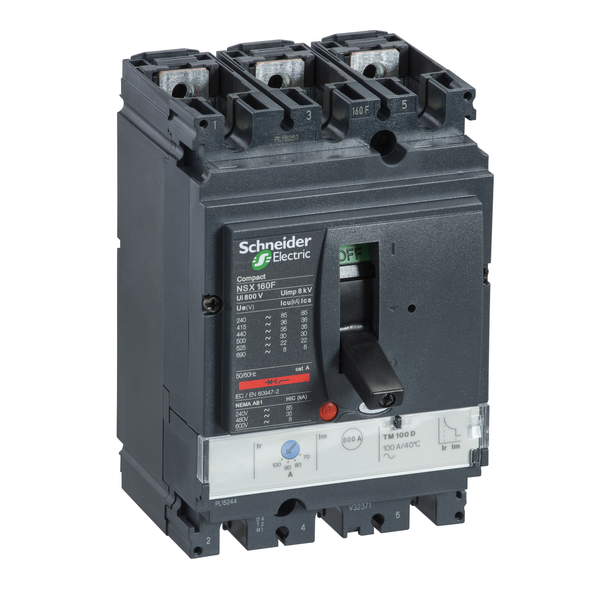 circuit breaker ComPact NSX160N, 50 kA at 415 VAC, TMD trip unit 125 A, 3 poles 3d image 4