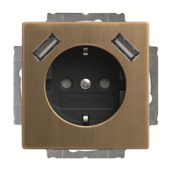20 EUCB2USB-845-500 Socket insert Protective contact (SCHUKO) with USB AA antique brass anthracite - 63x63 image 1
