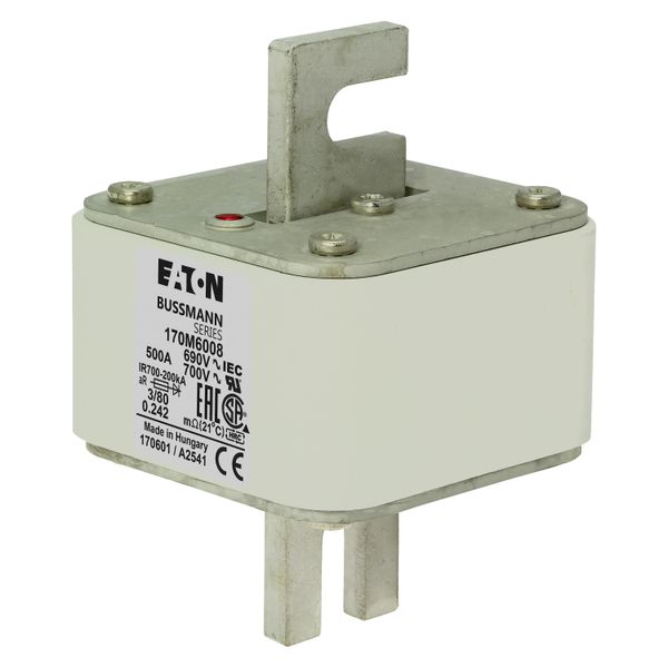 Fuse-link, high speed, 500 A, AC 690 V, DIN 3, 76 x 76 x 109 mm, aR, DIN, IEC, single indicator image 7