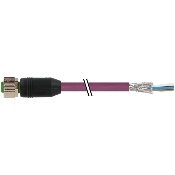 M12 fem. 0° A-cod. with cable PUR AWG24+22 shielded vt +drag ch. 5.5m image 1