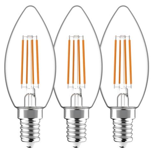 LED Filament Bulb - Candle C35 E14 4.5W 470lm 2700K Clear 330°  - 3-pack image 1