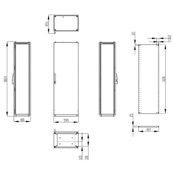 Modular enclosure 1 door IP55 H=1800 W=600 D=400 mm image 2