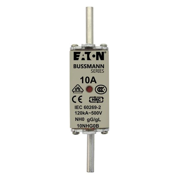 Fuse-link, LV, 10 A, AC 500 V, NH0, gL/gG, IEC, dual indicator, live gripping lugs image 11