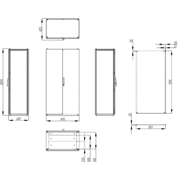 Modular enclosure 2 door IP55 H=2000 W=1000 D=600 mm image 2