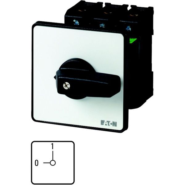 On-Off switch, P3, 63 A, flush mounting, 3 pole, 1 N/O, 1 N/C, with black thumb grip and front plate image 3