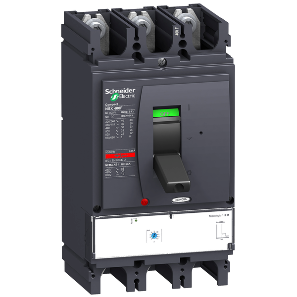 circuit breaker ComPact NSX400F, 36 kA at 415 VAC, MicroLogic 1.3 M trip unit 320 A, 3 poles 3d image 4