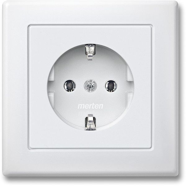 SCHUKO socket outlet with full cover plate, screw lift terminals, polar white, thermoset, M-SMART image 1