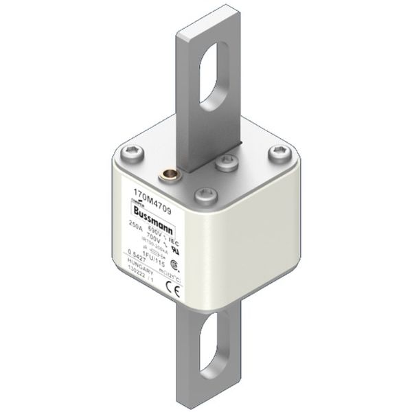 Fuse-link, high speed, 250 A, AC 690 V, size 1, 53 x 69 x 136 mm, aR, IEC, UL, no indicator, 115 mm centers image 2