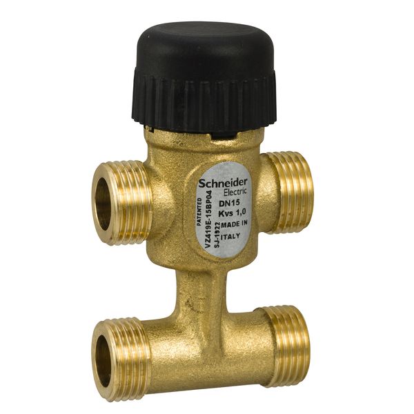 VZ419E Zone Valve, 3-Way with Bypass, PN16, DN15, G1/2 External Thread, Kvs 1.0 m³/h, M30 Actuator Connection, 5.5 mm Stroke, Stem Up Closed image 1