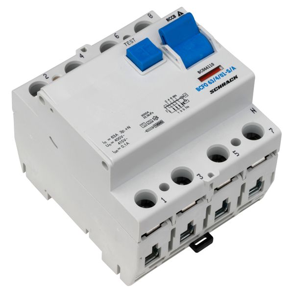 Residual current circuit breaker 63A, 4-p, 100mA, type S,A image 3
