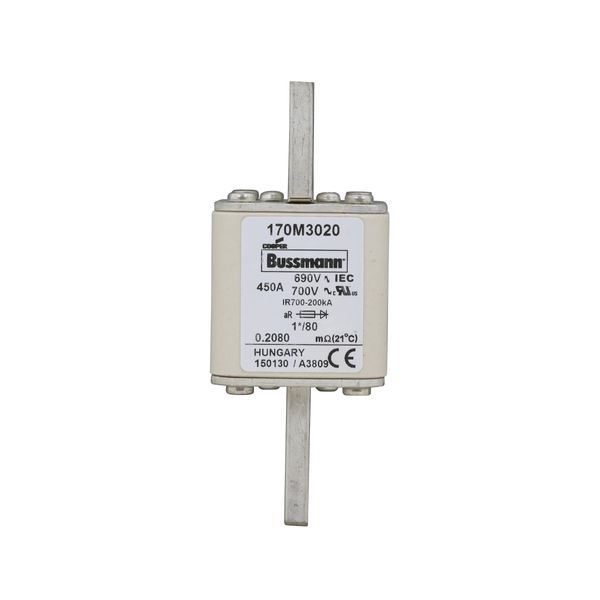 Fuse-link, high speed, 450 A, AC 690 V, compact DIN 1, 45 x 45 x 104 mm, aR, DIN, IEC, single indicator image 7