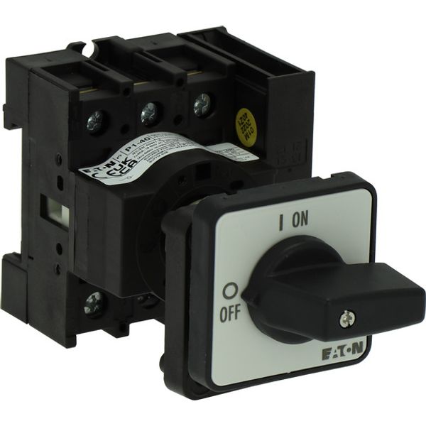 On-Off switch, P1, 40 A, rear mounting, 3 pole, 1 N/O, 1 N/C, with black thumb grip and front plate image 2