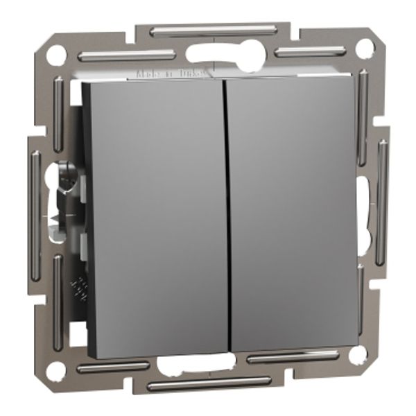 Asfora - double 2way switch, screwless terminals, wo frame, anthracite image 2
