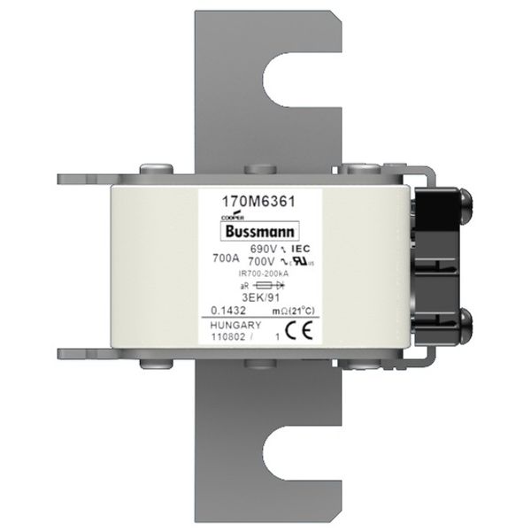 Fuse-link, high speed, 700 A, AC 690 V, size 3, 76 x 92 x 126 mm, aR, IEC, single indicator image 1