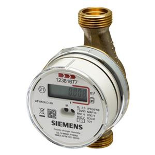 WFW636.D110 - Electronic impeller type hot water meter Q3 = 2.5 m3/h, wall-mounted, mounting length 110 mm, connecting thread 3/4", M-bus radio communication, image 1