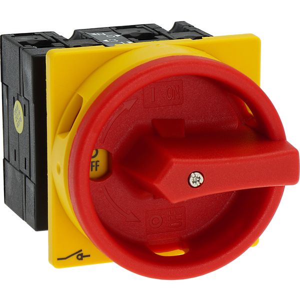 Main switch, T3, 32 A, flush mounting, 2 contact unit(s), 3 pole + N, Emergency switching off function, With red rotary handle and yellow locking ring image 38