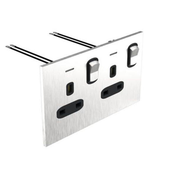 Art d'Arnould - 2 gang BS socket 13A-250V double pole switch with power indicator Epure - Brushed Steel image 1