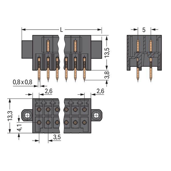 THT male header, 2-row 0.8 x 0.8 mm solder pin straight black image 3