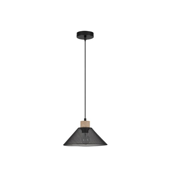 Matt Black Metal  Natural Wood  LED E27 1x12 Watt 230 Volt  IP20 Bulb Excluded  D: 26 H: 110 cm Adjustable height image 1