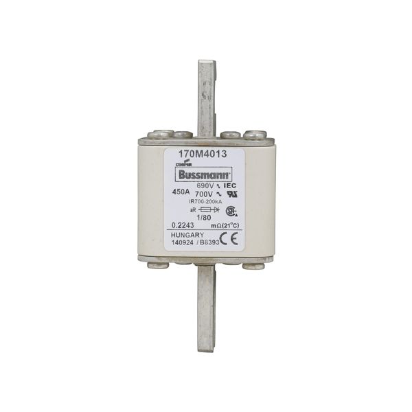 Fuse-link, high speed, 450 A, AC 690 V, DIN 1, 53 x 53 x 108 mm, aR, DIN, IEC, single indicator image 8