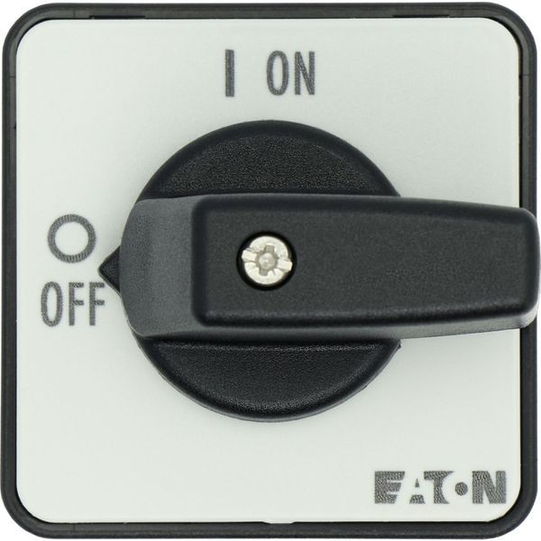 On-Off switch, T0, 20 A, centre mounting, 1 contact unit(s), 2 pole, with black thumb grip and front plate image 30