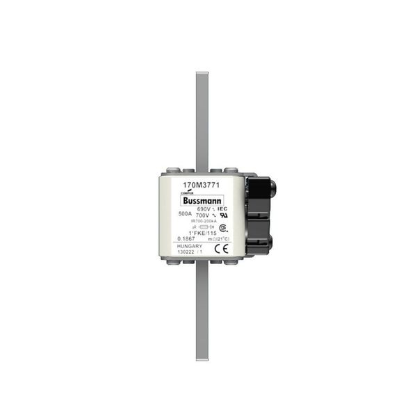 Fuse-link, high speed, 500 A, AC 690 V, compact size 1, 45 x 59 x 148 mm, aR, IEC, UL, single indicator image 4