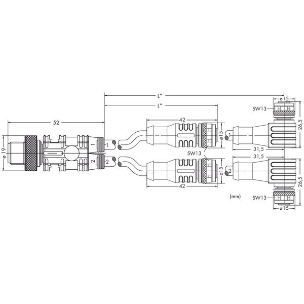Sensor/Actuator cable 2xM12 socket straight M12A plug straight image 1