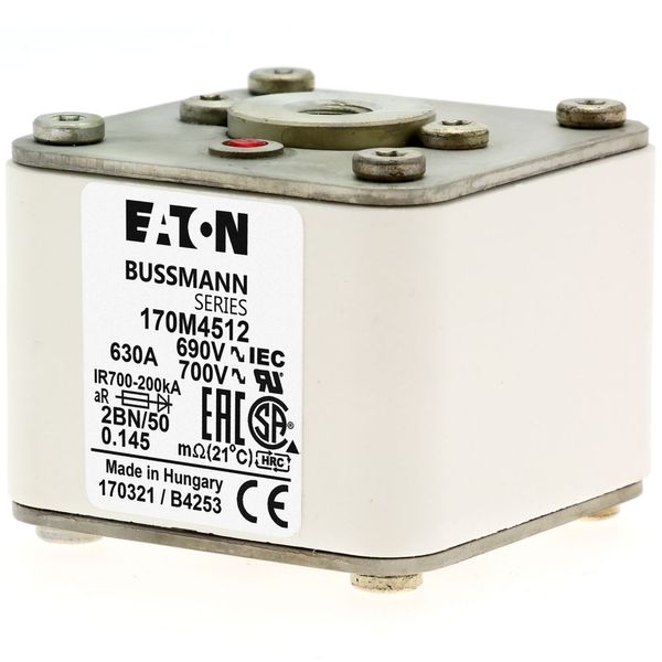 Fuse-link, high speed, 630 A, AC 690 V, size 2, 61 x 77 x 51 mm, aR, IEC, UL, single indicator, flush end, M10 image 12