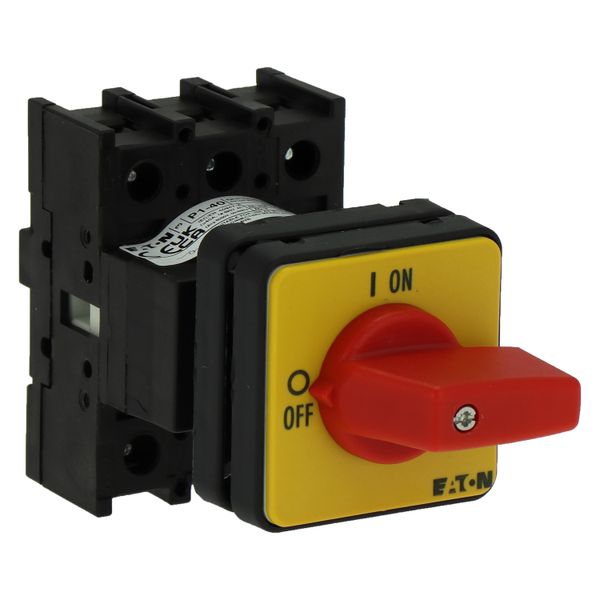 On-Off switch, P1, 40 A, center mounting, 3 pole, Emergency switching off function, with red thumb grip and yellow front plate image 11