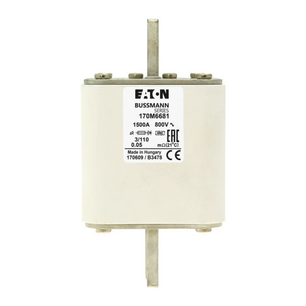 Fuse-link, high speed, 1500 A, AC 800 V, size 3, 76 x 90 x 141 mm, aR, IEC, single indicator image 2