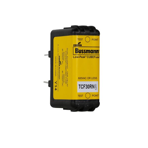 Eaton Bussmann series TCF fuse, Finger safe, 600 Vac/300 Vdc, 30A, 300 kAIC at 600 Vac, 100 kAIC at 300 Vdc, Non-Indicating, Time delay, inrush current withstand, Class CF, CUBEFuse, Glass filled PES image 1