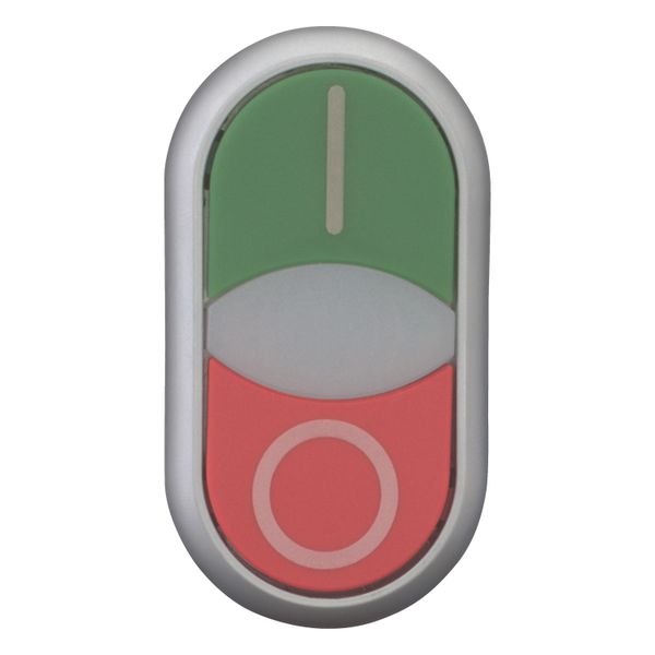Double actuator pushbutton, RMQ-Titan, Actuators and indicator lights flush, momentary, White lens, green, red, inscribed, Bezel: titanium image 4