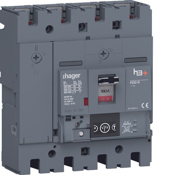 Moulded Case Circuit Breaker h3+ P250 Energy 4P4D N0-50-100% 160A 40kA image 1