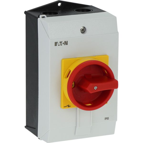 Main switch, P1, 40 A, surface mounting, 3 pole, 1 N/O, 1 N/C, Emergency switching off function, Lockable in the 0 (Off) position, hard knockout versi image 2