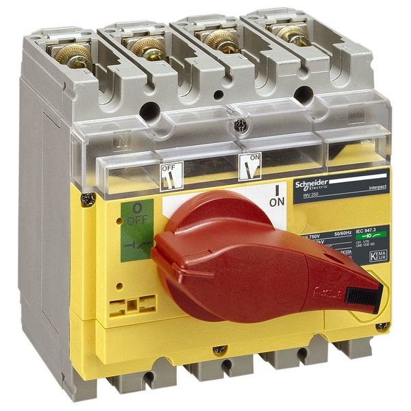 switch disconnector, Compact INV160, visible break, 160 A, with red rotary handle and yellow front, 4 poles image 1