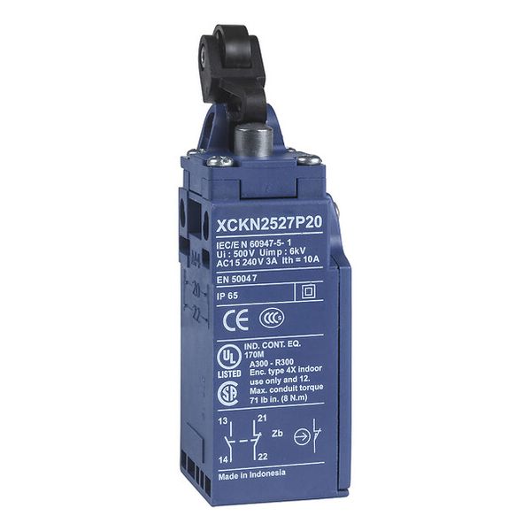 Limit switch XCKN - th.plastic roller lever plung. Ver - 1NC+1NO - slow - Pg11 image 1