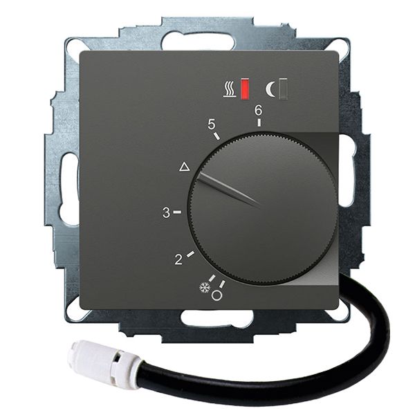 UP floor controller 10-40C, anthracite 55x55, AC230V, 16 A, 1 NO contact, PWM / 2 point control, power switch, TA, LED display, remote sensor image 1