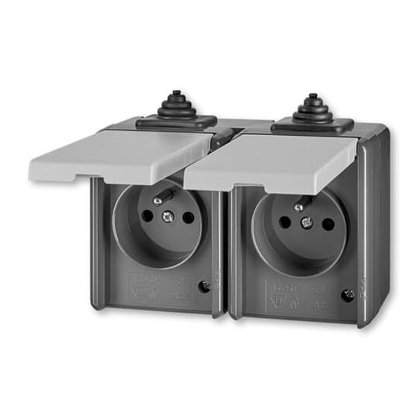 5518-2069 S Double socket outlet with earthing pins, with hinged lids, IP 44, for multiple mounting image 2
