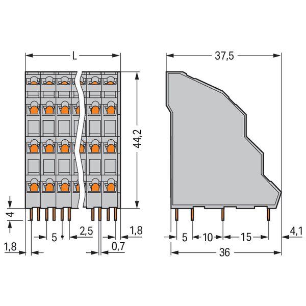 Quadruple-deck PCB terminal block 2.5 mm² Pin spacing 5 mm gray image 7