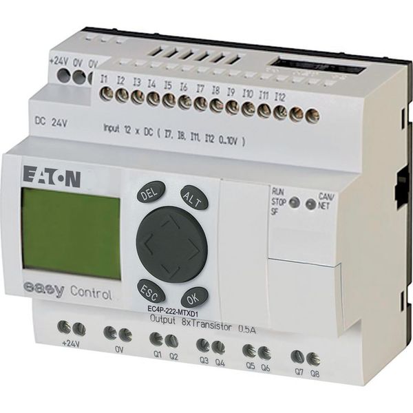 Compact PLC, 24 V DC, 12DI(of 4AI), 8DO(T), ethernet, CAN, display image 2