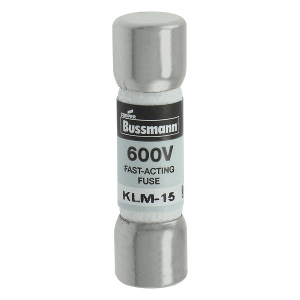 Eaton Bussmann series KLM fuse, 600 Vac, 600 Vdc, 15A, 100 kAIC at 600 Vac, 50 kAIC at 600 Vdc, Non Indicating, Fast acting, Ferrule end X ferrule end, Melamine tube, Nickel-plated bronze endcap image 8